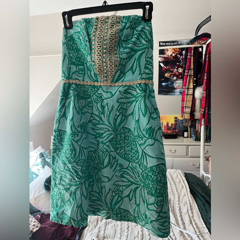 Lilly Pulitzer Toucan Tango Pineapple Print Embroidered Dress
